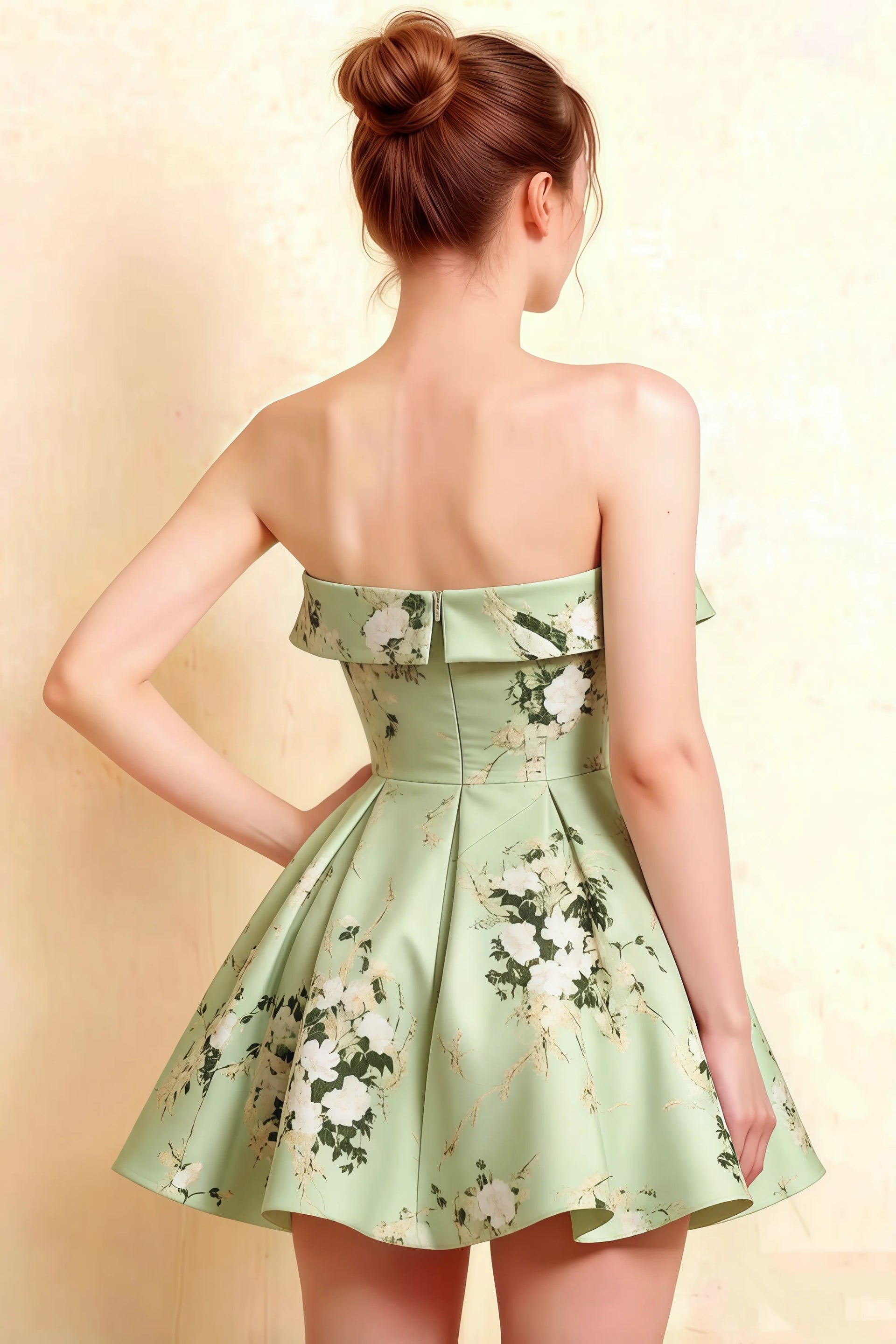 Cara Green Floral Women's Smocked-bodice Fit & Flare Mini Dress
