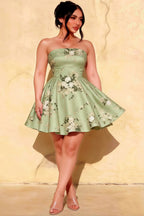 Cara Green Floral Women's Smocked-bodice Fit & Flare Mini Dress