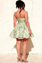 Cara Green Floral Women's Smocked-bodice Fit & Flare Mini Dress