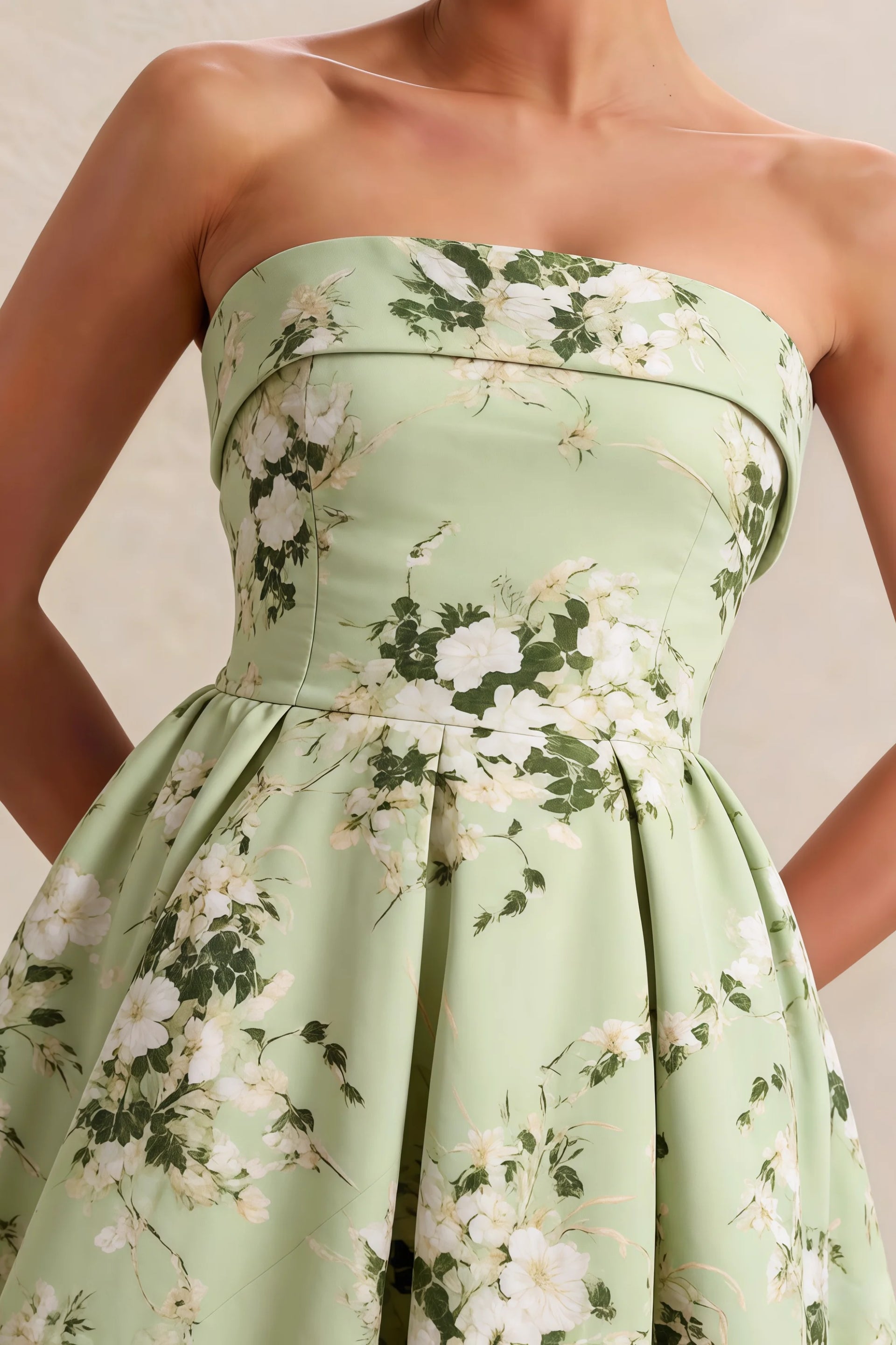 Cara Green Floral Women's Smocked-bodice Fit & Flare Mini Dress
