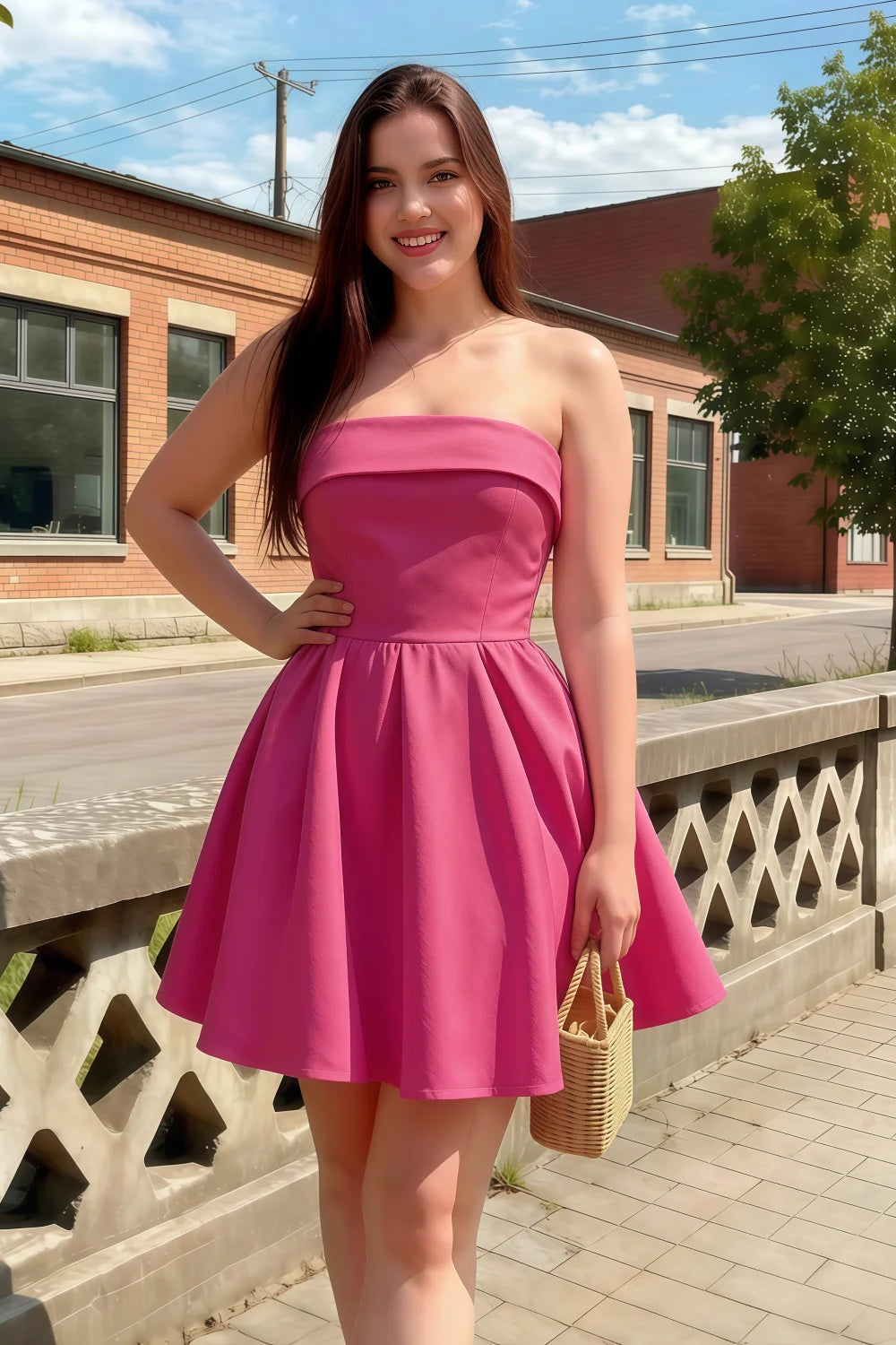 Cara Hot Pink Women's Smocked-bodice Fit & Flare Mini Dress