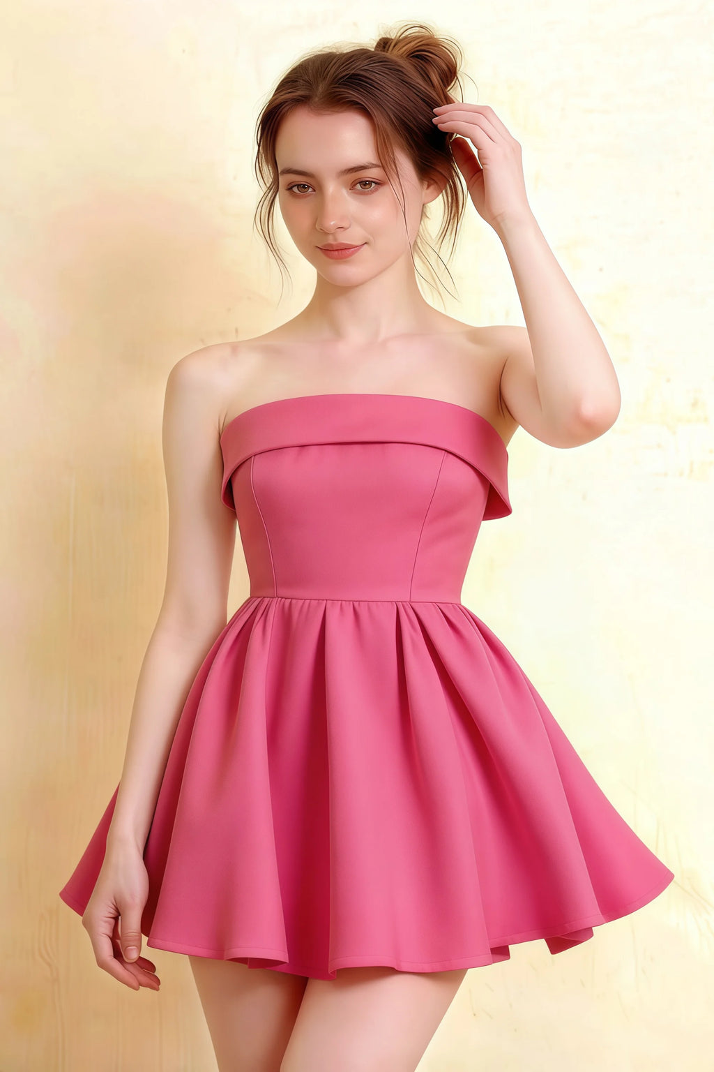 Cara Hot Pink Women's Smocked-bodice Fit & Flare Mini Dress
