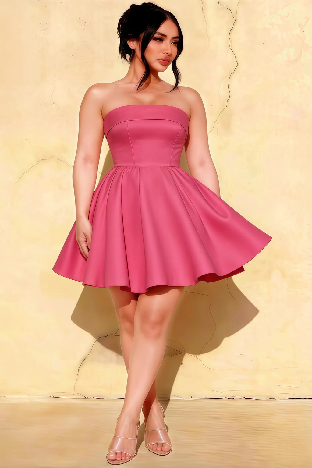 Cara Hot Pink Women's Smocked-bodice Fit & Flare Mini Dress