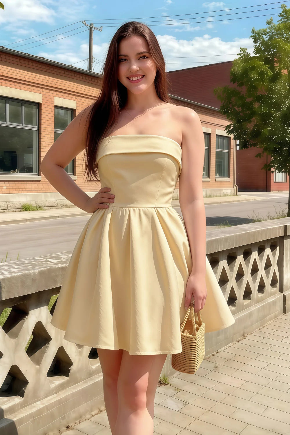 Cara Lemon Women's Smocked-bodice Fit & Flare Mini Dress