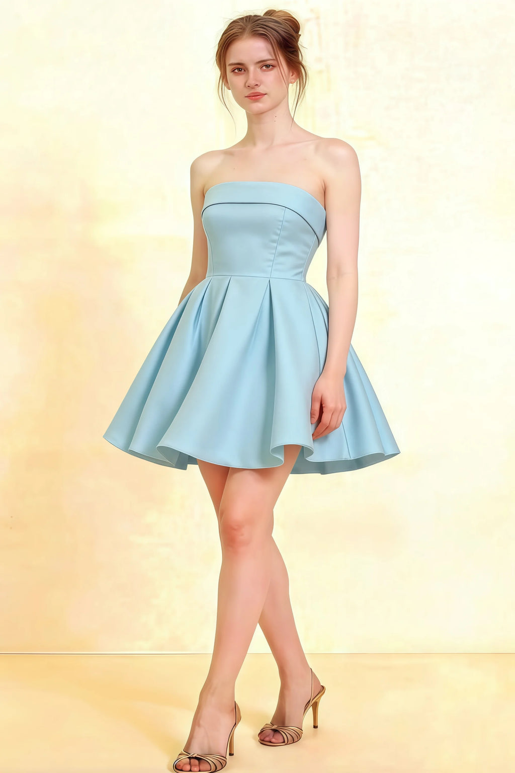 Cara Light Blue Women's Smocked-bodice Fit & Flare Mini Dress