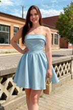 Cara Light Blue Women's Smocked-bodice Fit & Flare Mini Dress