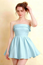 Cara Light Blue Women's Smocked-bodice Fit & Flare Mini Dress