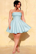 Cara Light Blue Women's Smocked-bodice Fit & Flare Mini Dress