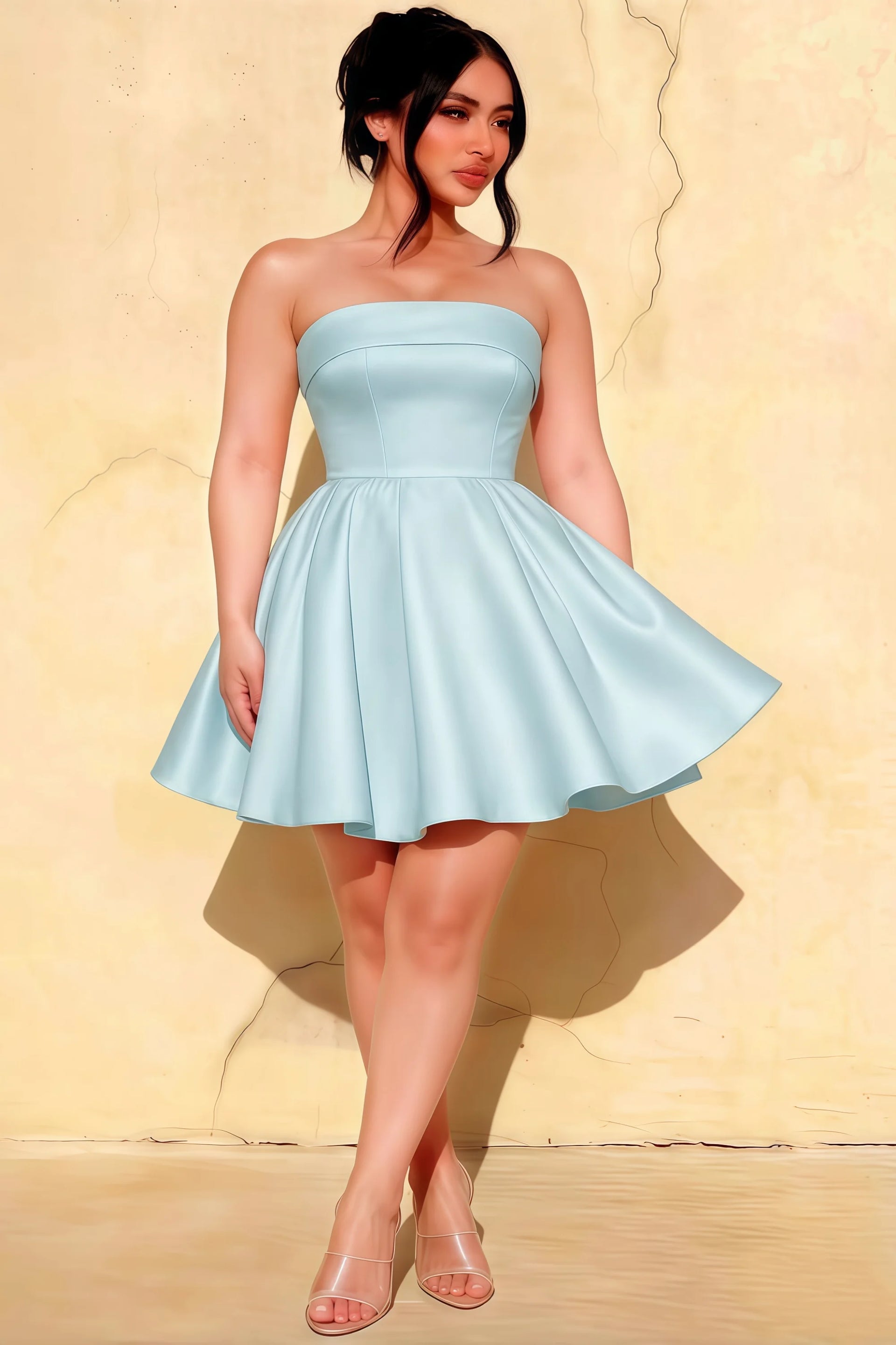 Cara Light Blue Women's Smocked-bodice Fit & Flare Mini Dress