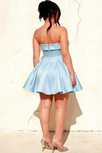 Cara Light Blue Women's Smocked-bodice Fit & Flare Mini Dress