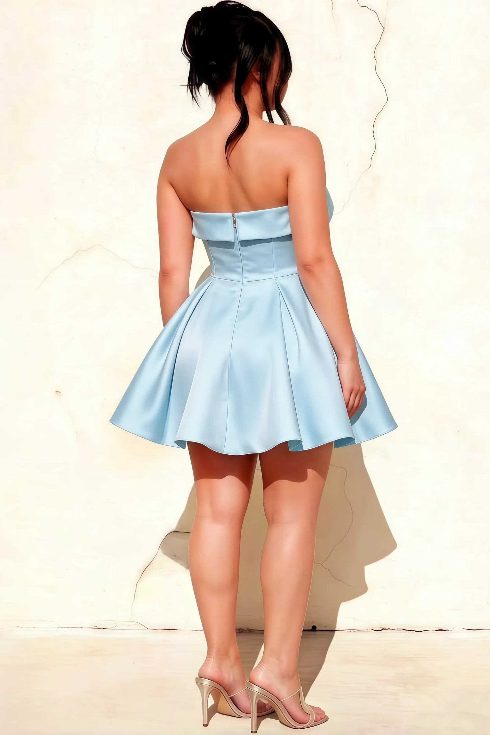 Cara Light Blue Women's Smocked-bodice Fit & Flare Mini Dress