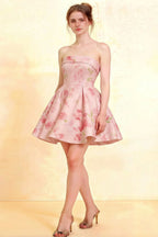Cara Light Pink Floral Women's Smocked-bodice Fit & Flare Mini Dress