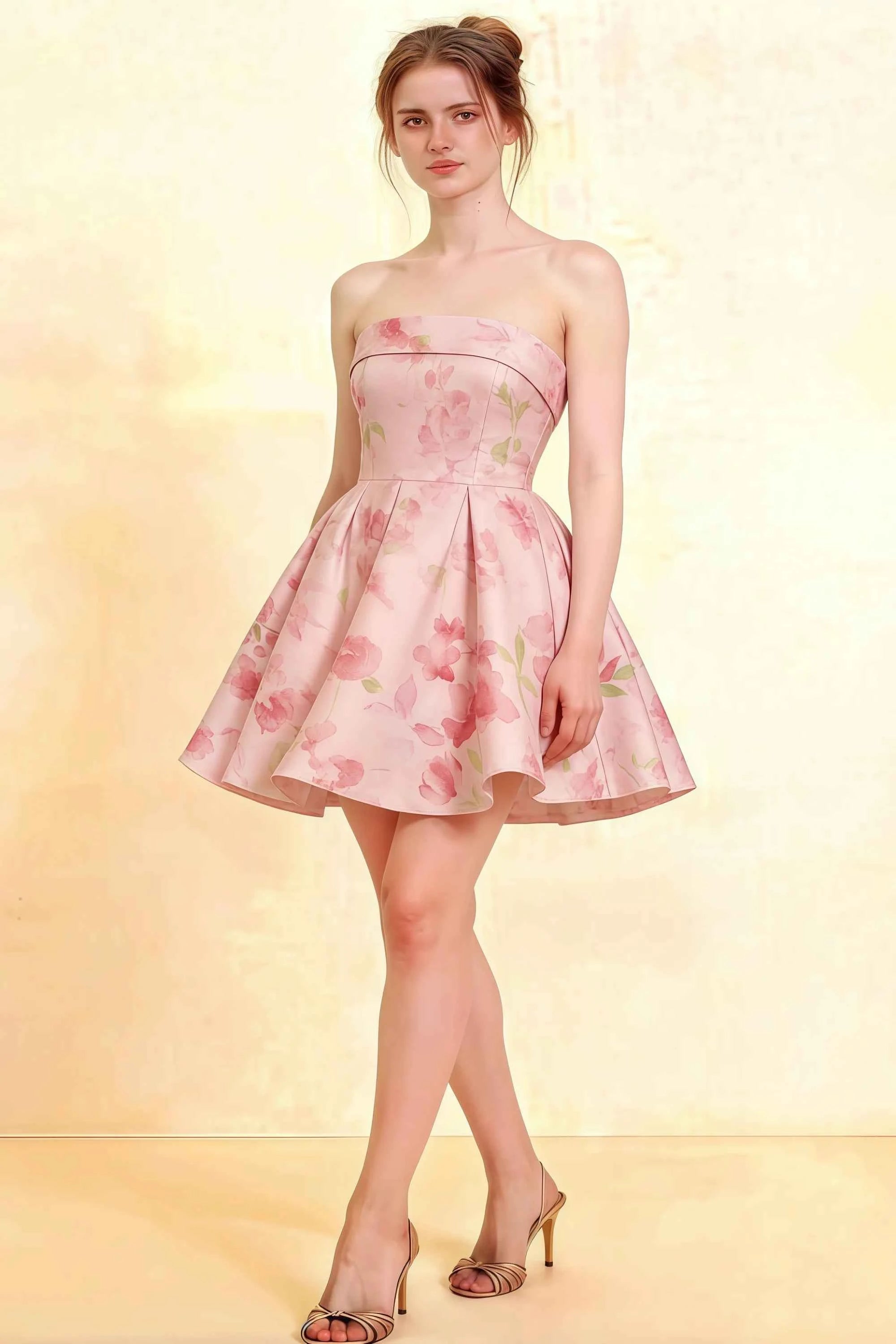 LVLVS Women's Cara Light Pink Floral Smocked Bodice Fit & Flare Mini Dress for Bridesmaid and Cocktail Parties Imagen principal del producto
