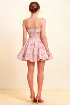 Cara Light Pink Floral Women's Smocked-bodice Fit & Flare Mini Dress