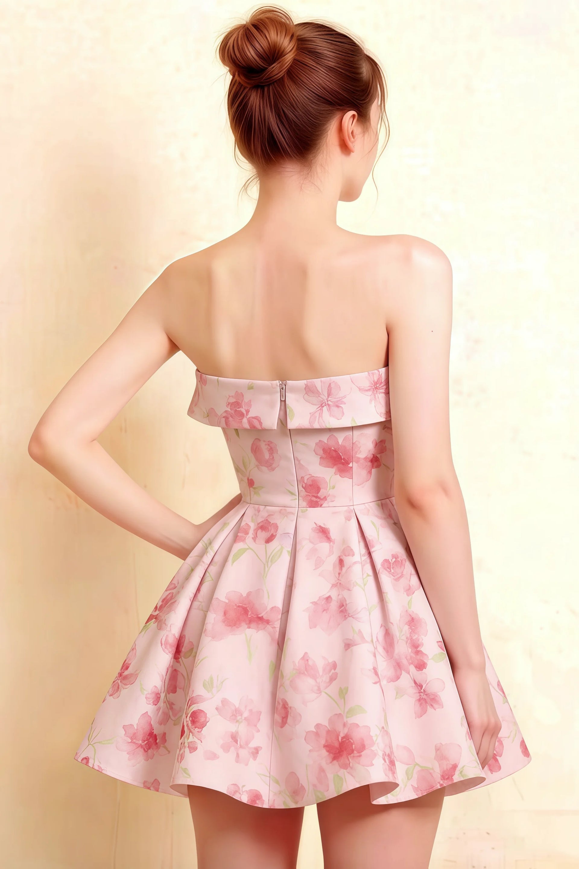 Cara Light Pink Floral Women's Smocked-bodice Fit & Flare Mini Dress