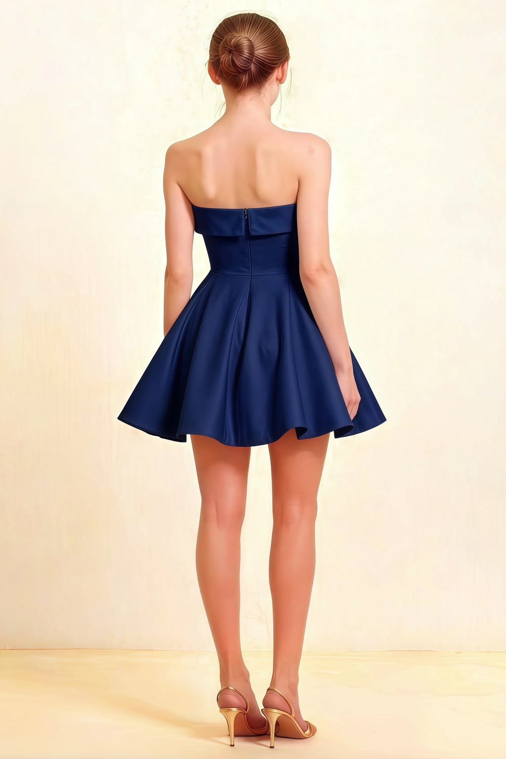 Cara Navy Women's Smocked-bodice Fit & Flare Mini Dress