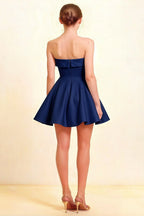 Cara Navy Women's Smocked-bodice Fit & Flare Mini Dress