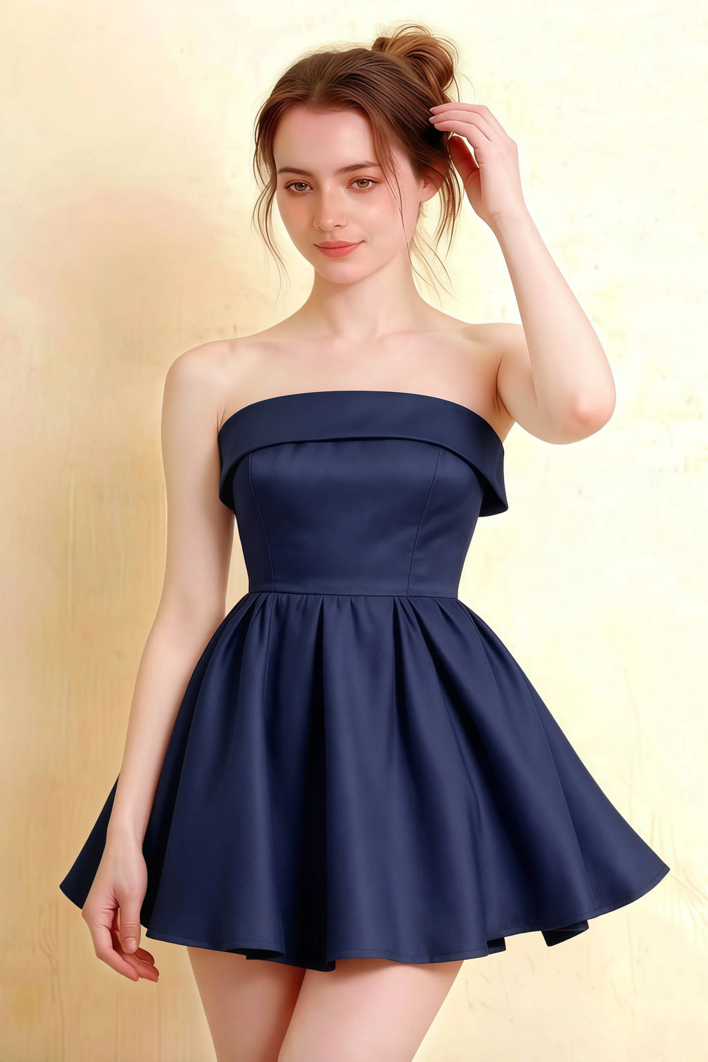 Cara Navy Women's Smocked-bodice Fit & Flare Mini Dress
