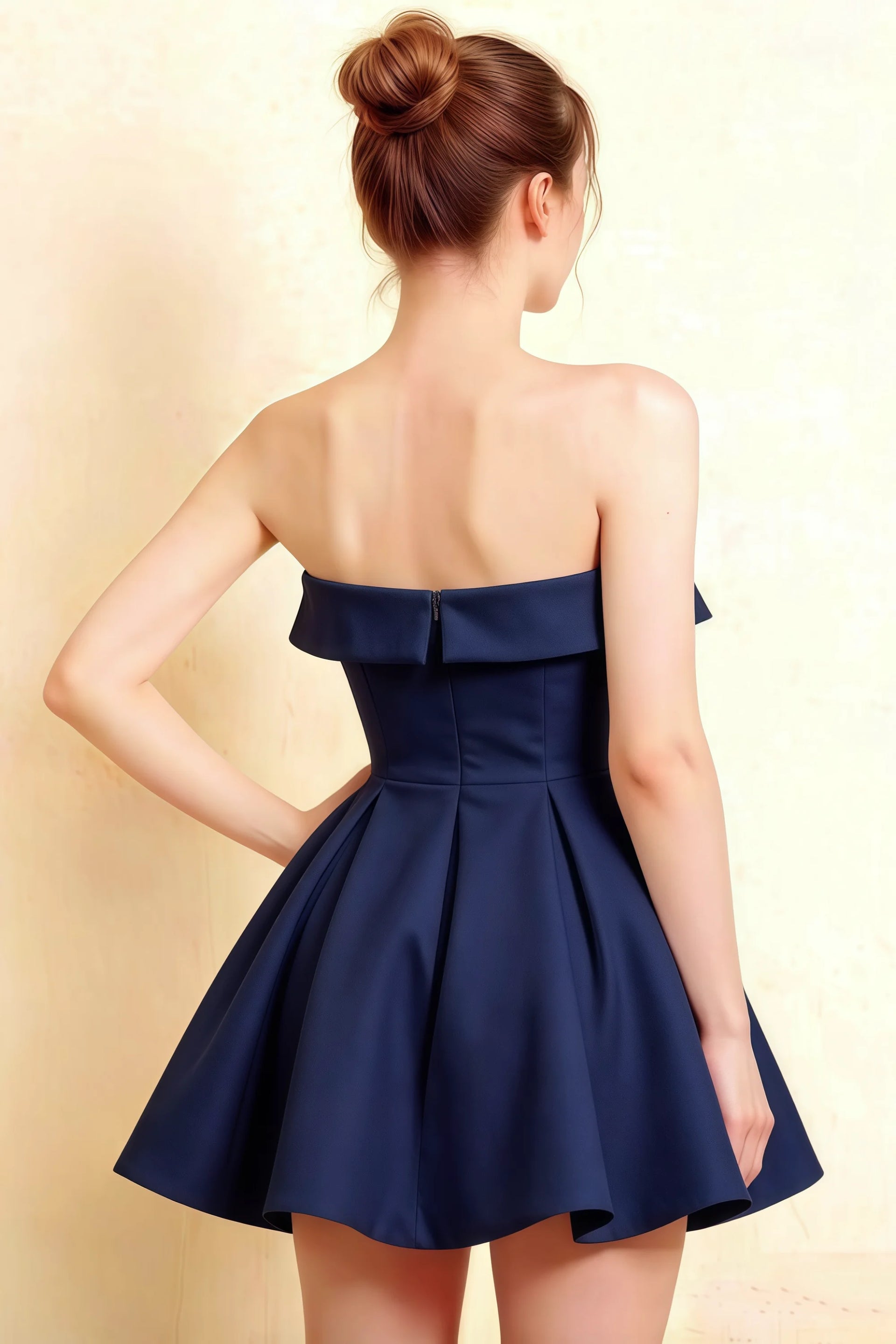 Cara Navy Women's Smocked-bodice Fit & Flare Mini Dress