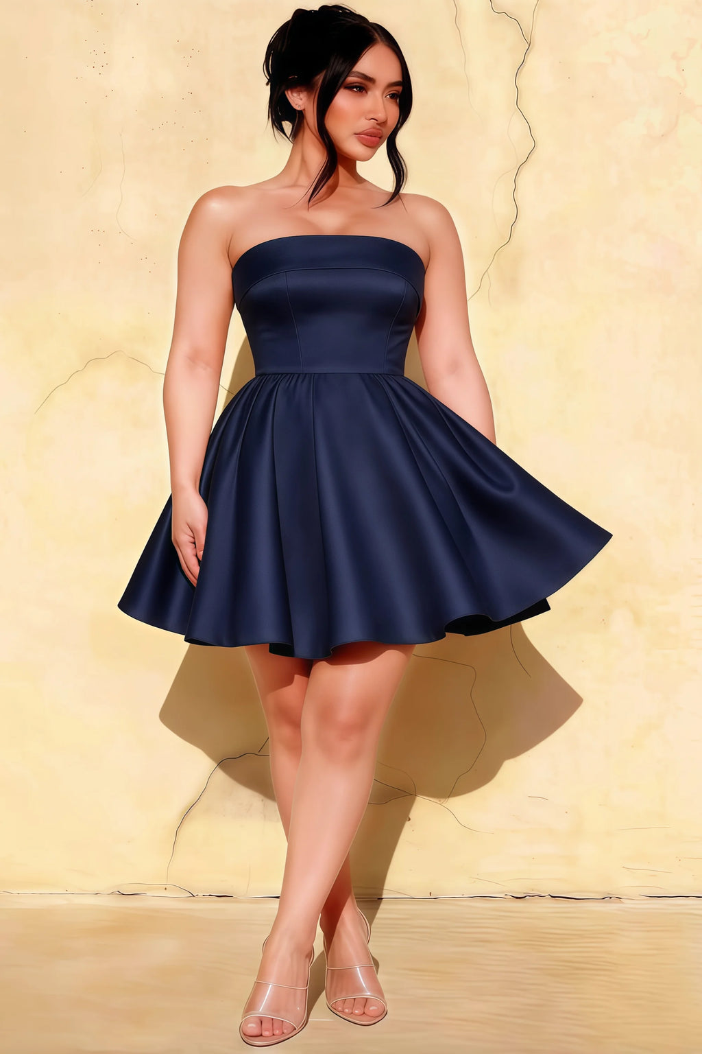 Cara Navy Women's Smocked-bodice Fit & Flare Mini Dress