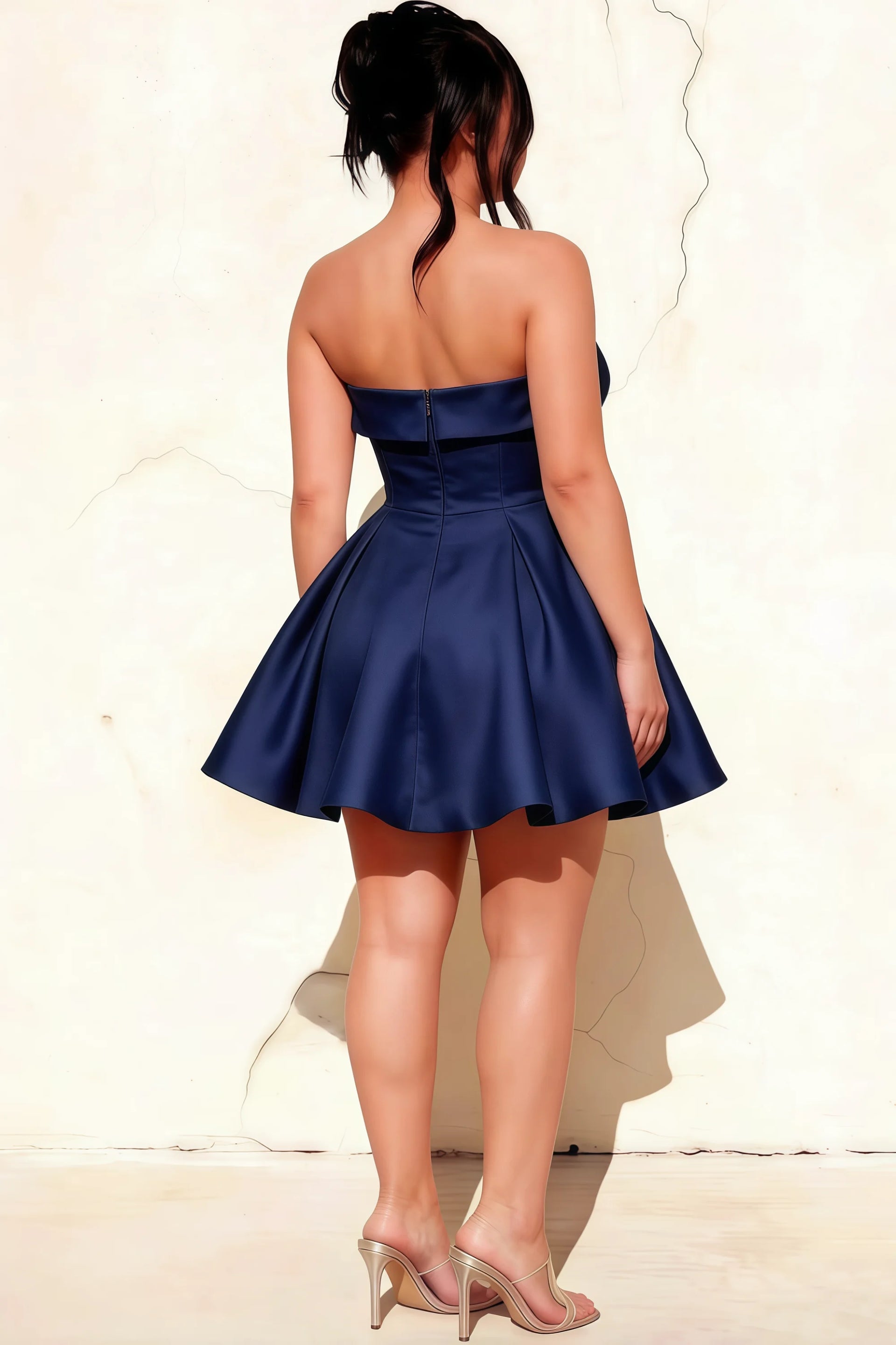 Cara Navy Women's Smocked-bodice Fit & Flare Mini Dress