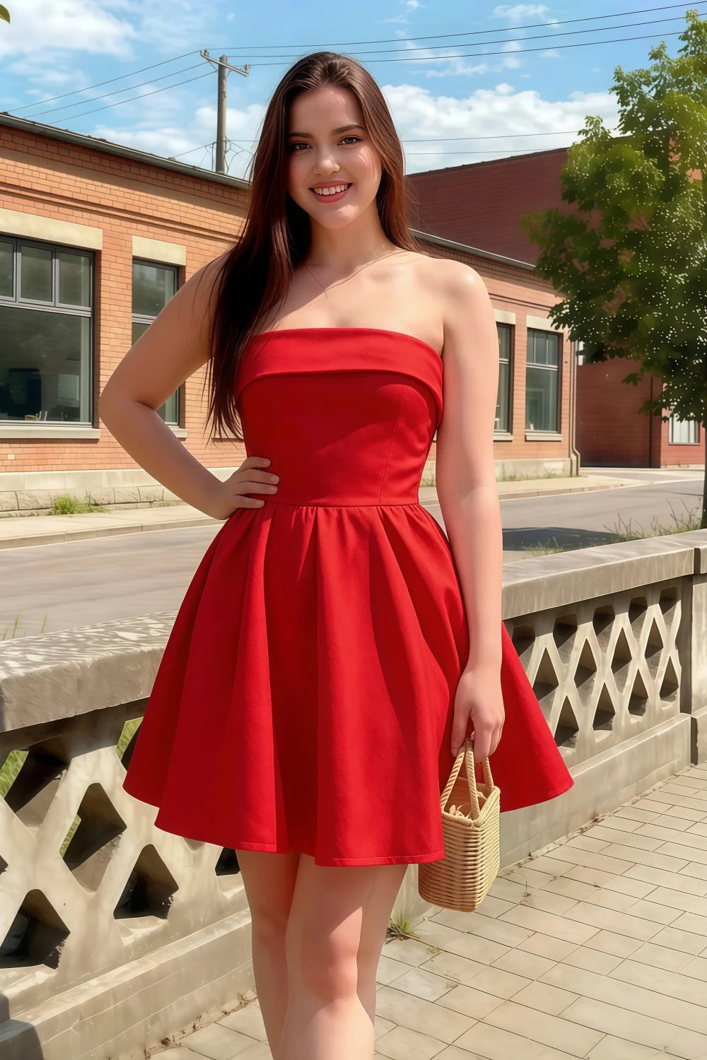 Cara Red Women's Smocked-bodice Fit & Flare Mini Dress