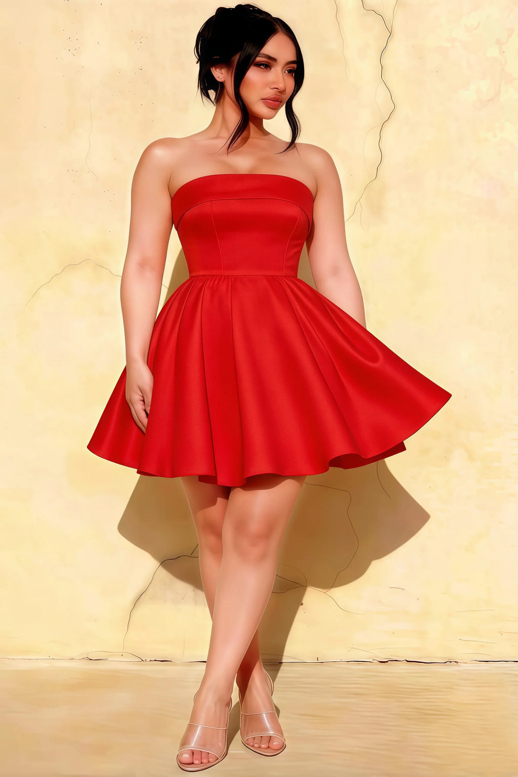 Cara Red Women's Smocked-bodice Fit & Flare Mini Dress