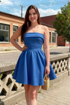 Cara Royal Blue Women's Smocked-bodice Fit & Flare Mini Dress