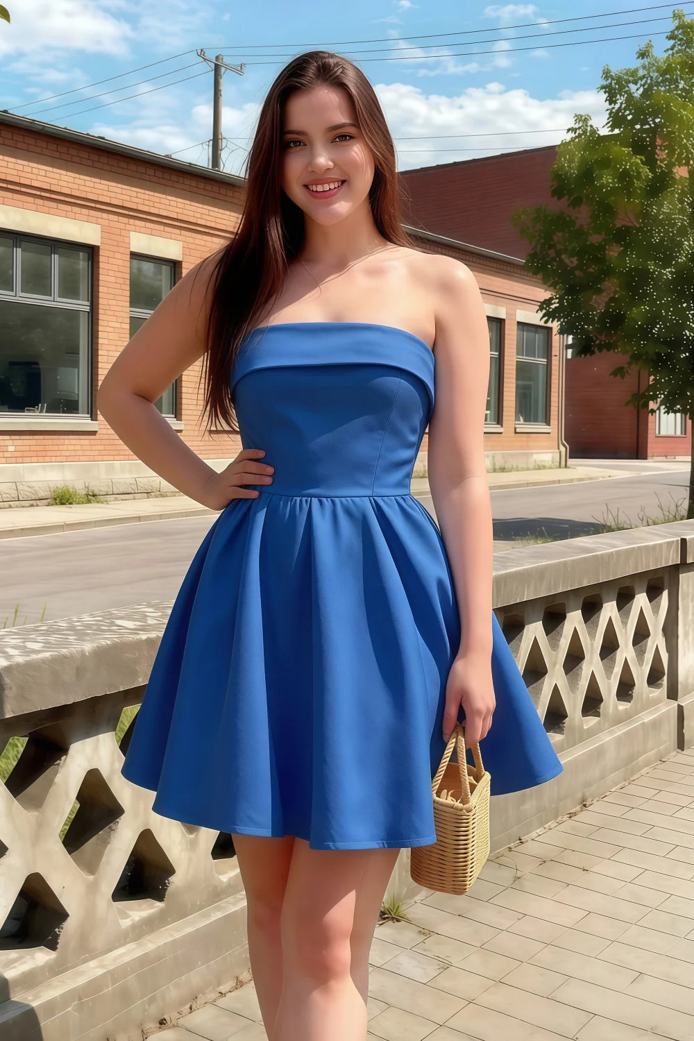 Cara Royal Blue Women's Smocked-bodice Fit & Flare Mini Dress