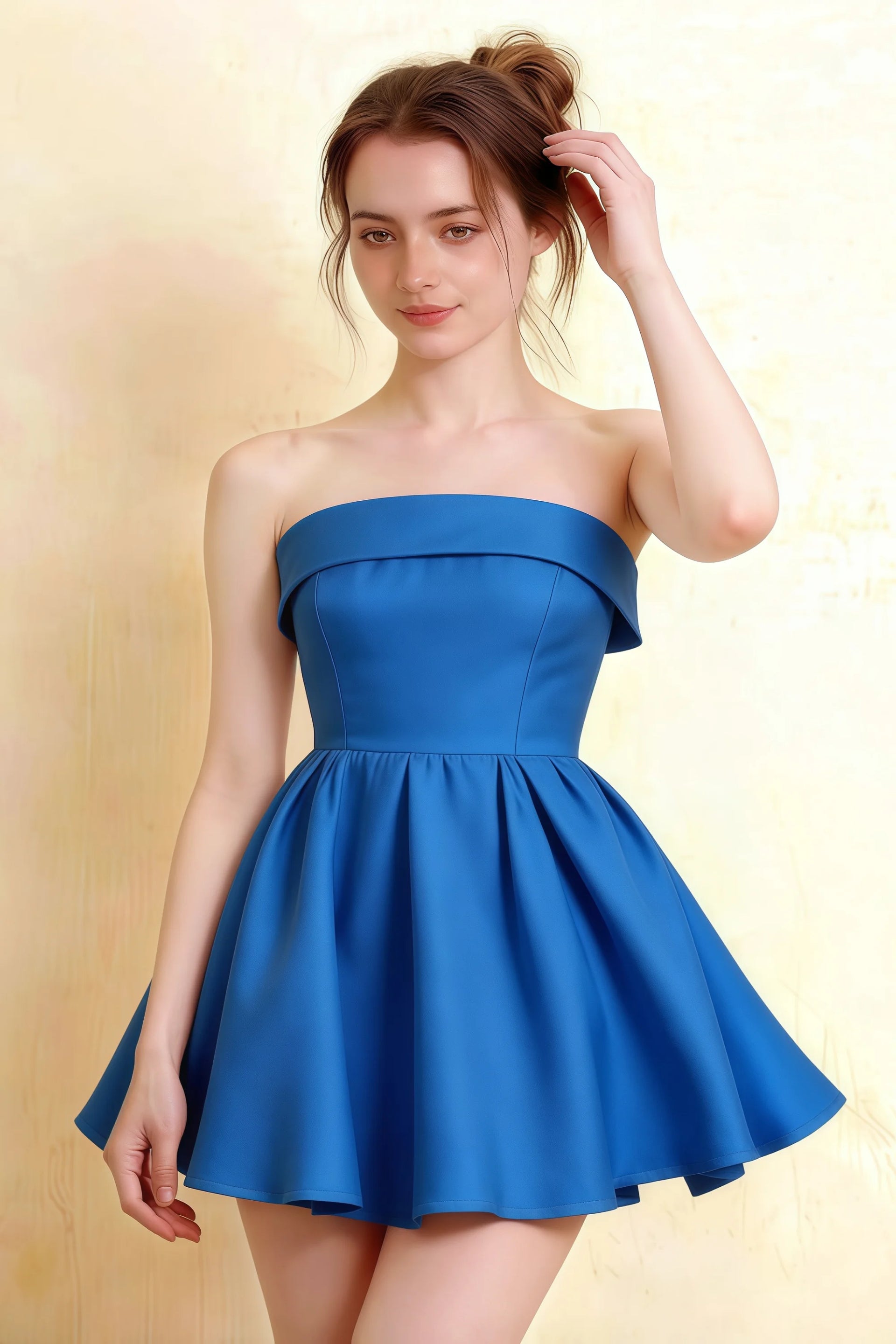 Cara Royal Blue Women's Smocked-bodice Fit & Flare Mini Dress