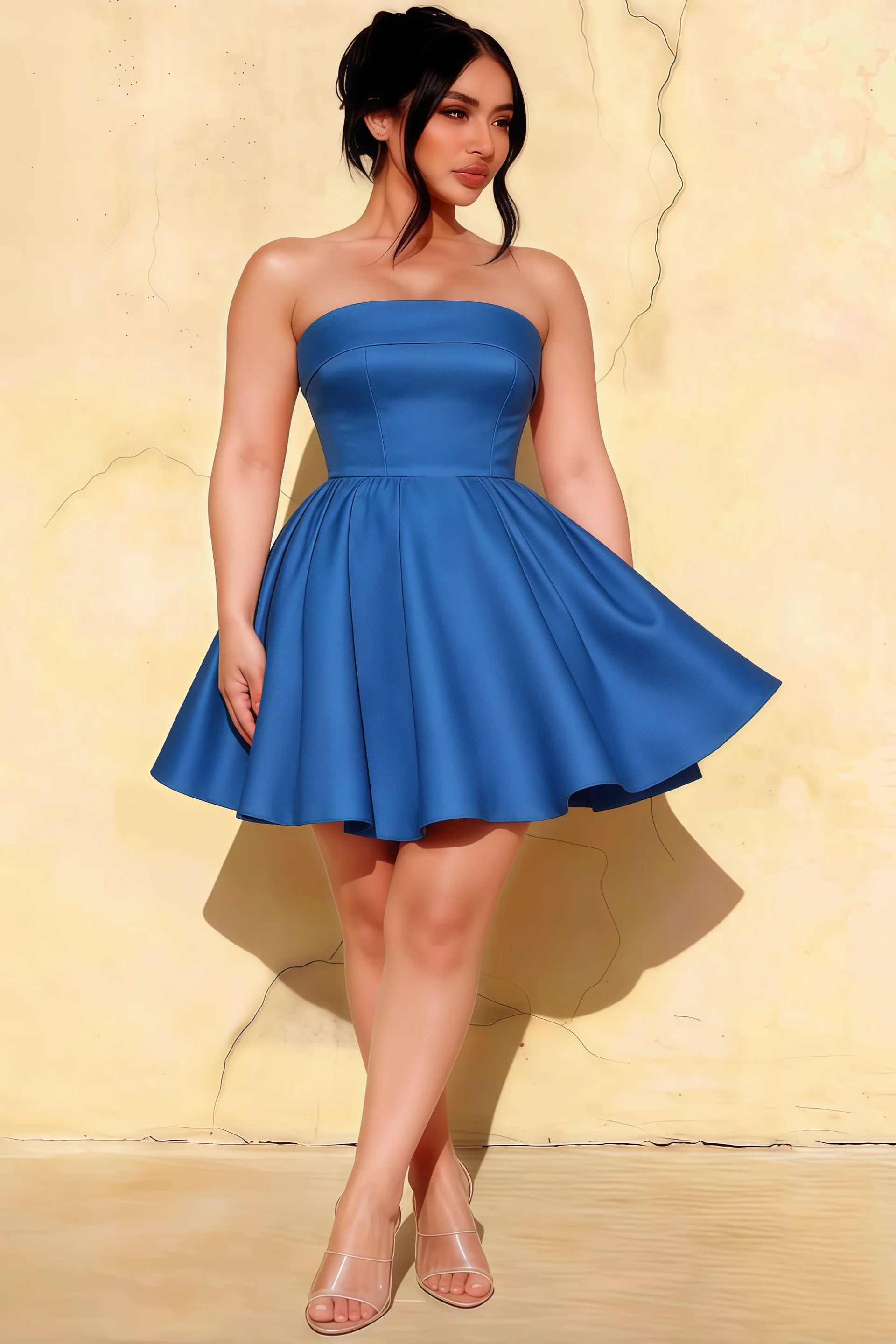 Cara Royal Blue Women's Smocked-bodice Fit & Flare Mini Dress
