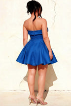 Cara Royal Blue Women's Smocked-bodice Fit & Flare Mini Dress