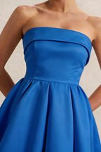 Cara Royal Blue Women's Smocked-bodice Fit & Flare Mini Dress