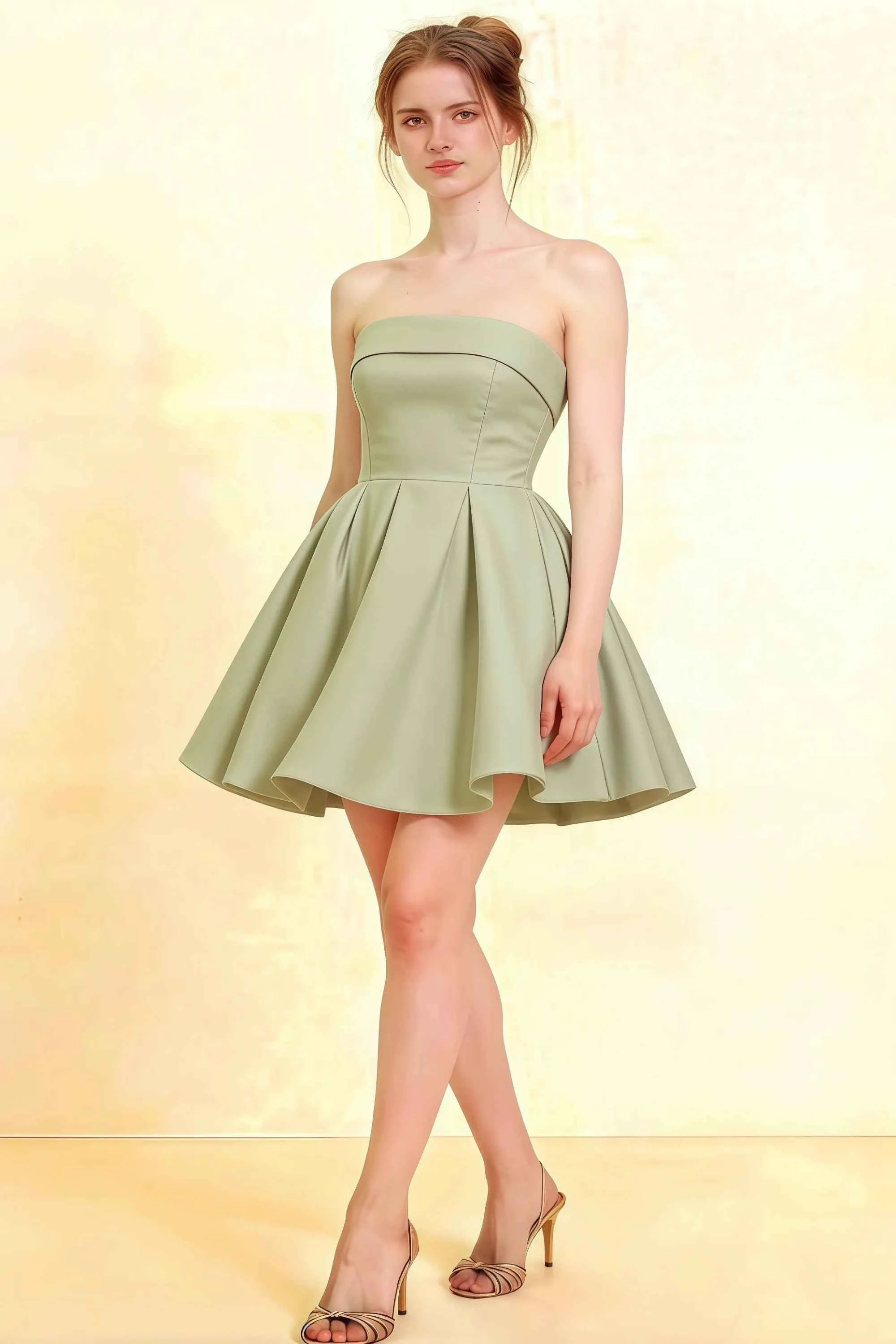 LVLVS Cara Sage Green Smocked-Bodice Fit & Flare Mini Dress, Elegant Classy Cocktail Party Dress for Women in Stretch Crepe Imagen principal del producto