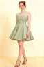 Cara Sage Green Women's Smocked-bodice Fit & Flare Mini Dress