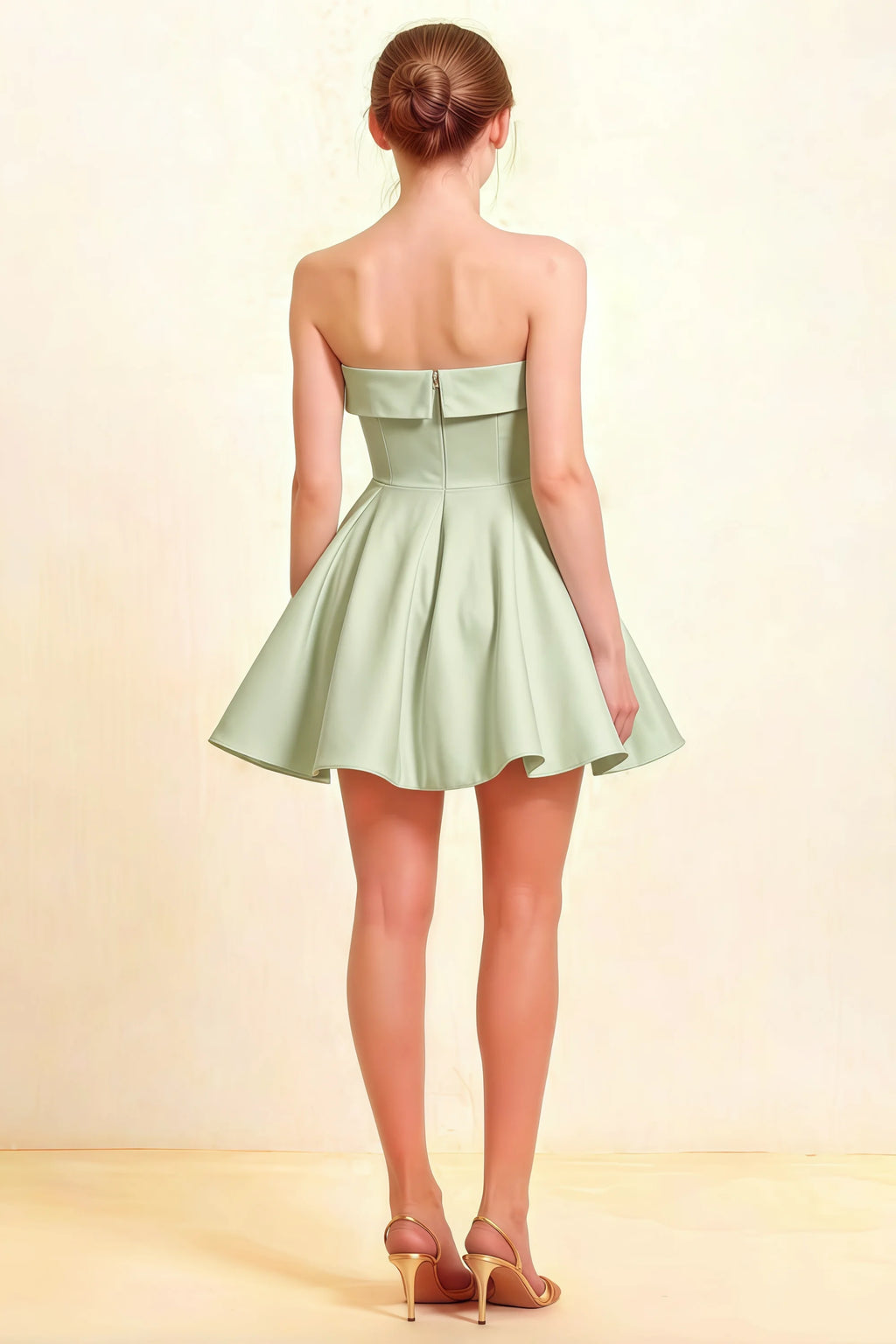 Cara Sage Green Women's Smocked-bodice Fit & Flare Mini Dress