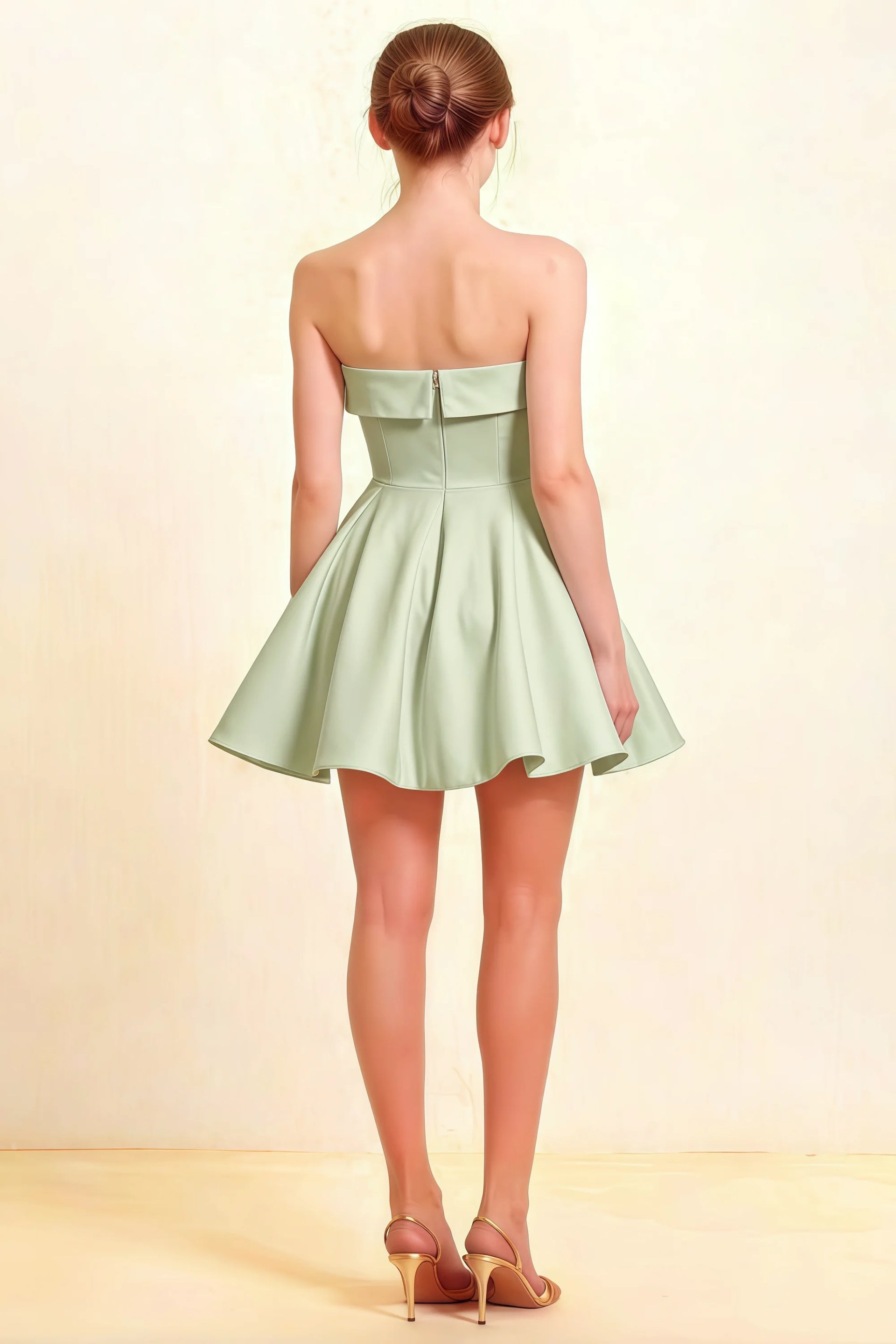 Cara Sage Green Women's Smocked-bodice Fit & Flare Mini Dress