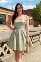Cara Sage Green Women's Smocked-bodice Fit & Flare Mini Dress