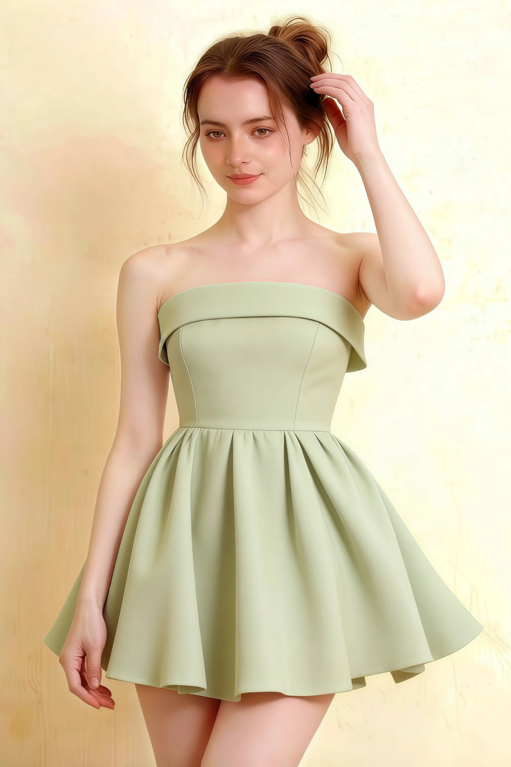 Cara Sage Green Women's Smocked-bodice Fit & Flare Mini Dress