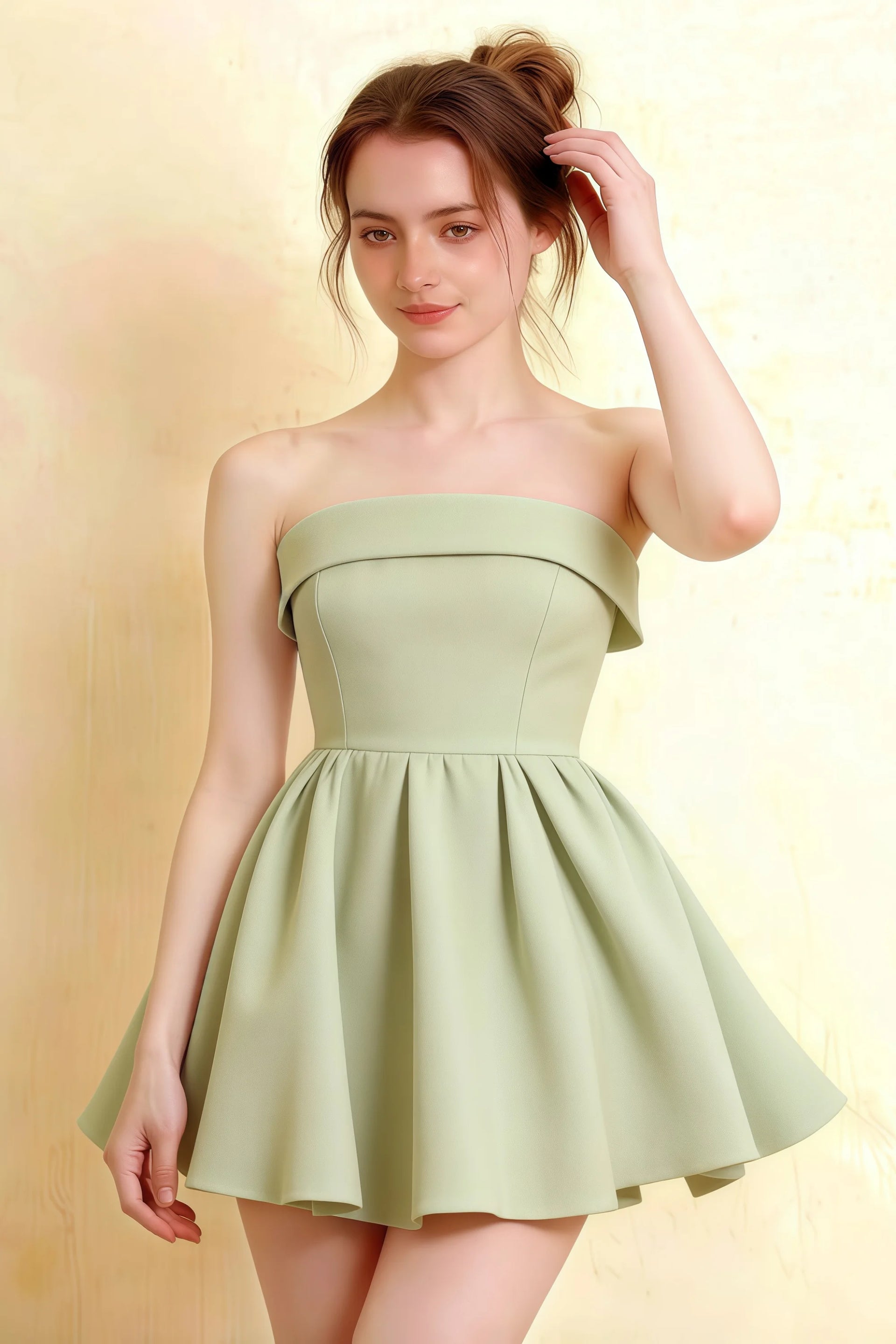 Cara Sage Green Women's Smocked-bodice Fit & Flare Mini Dress