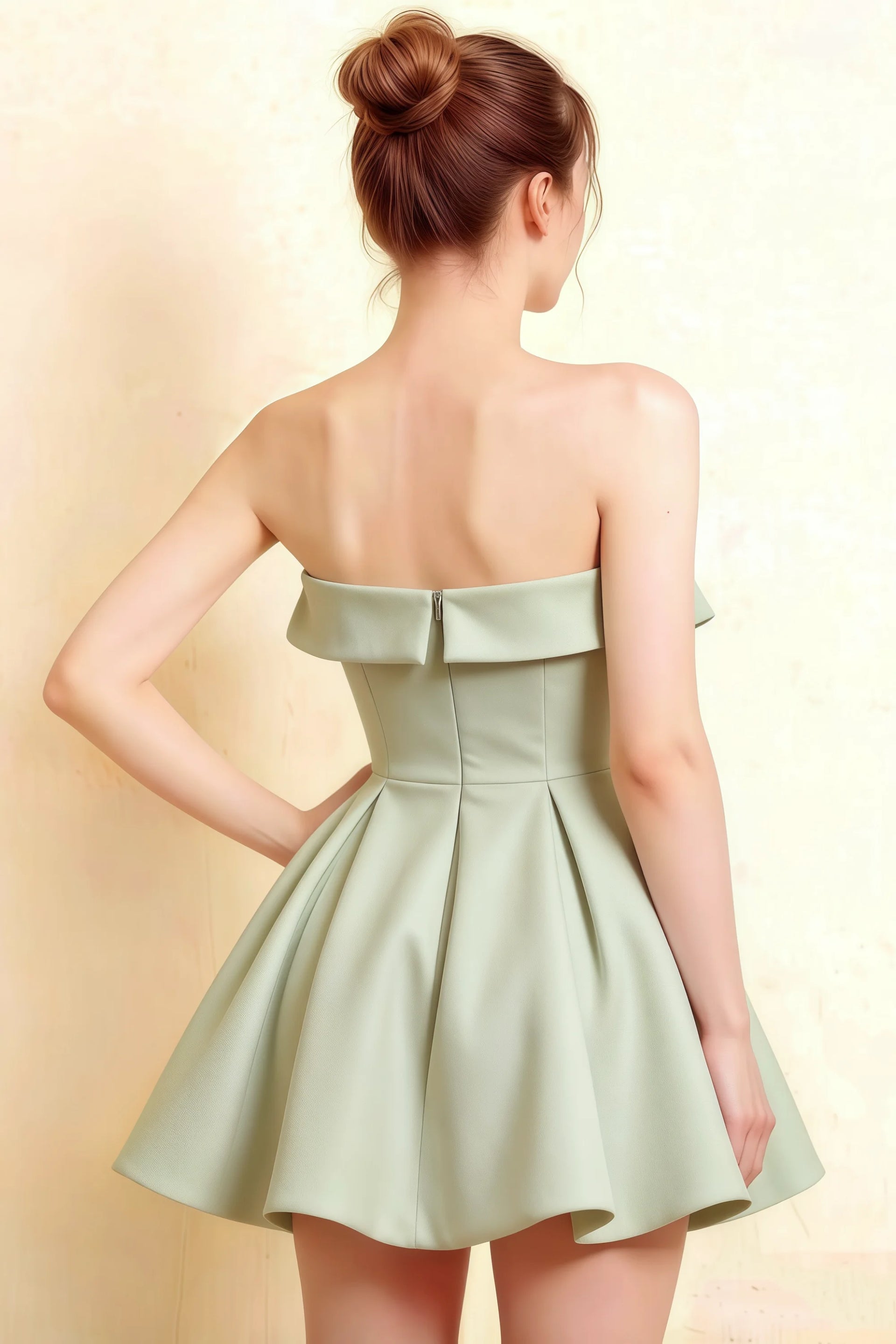 Cara Sage Green Women's Smocked-bodice Fit & Flare Mini Dress
