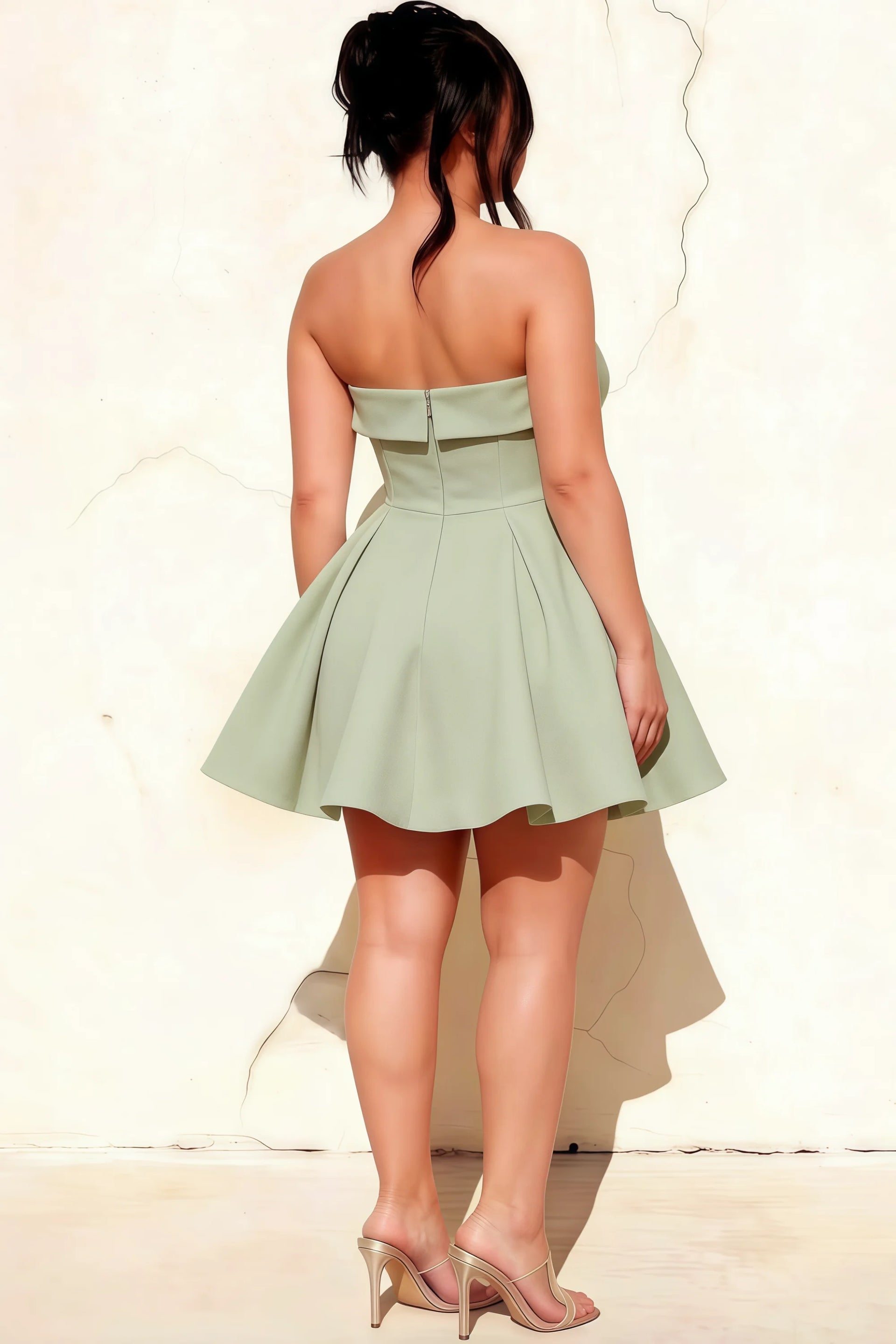 Cara Sage Green Women's Smocked-bodice Fit & Flare Mini Dress