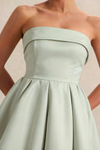Cara Sage Green Women's Smocked-bodice Fit & Flare Mini Dress