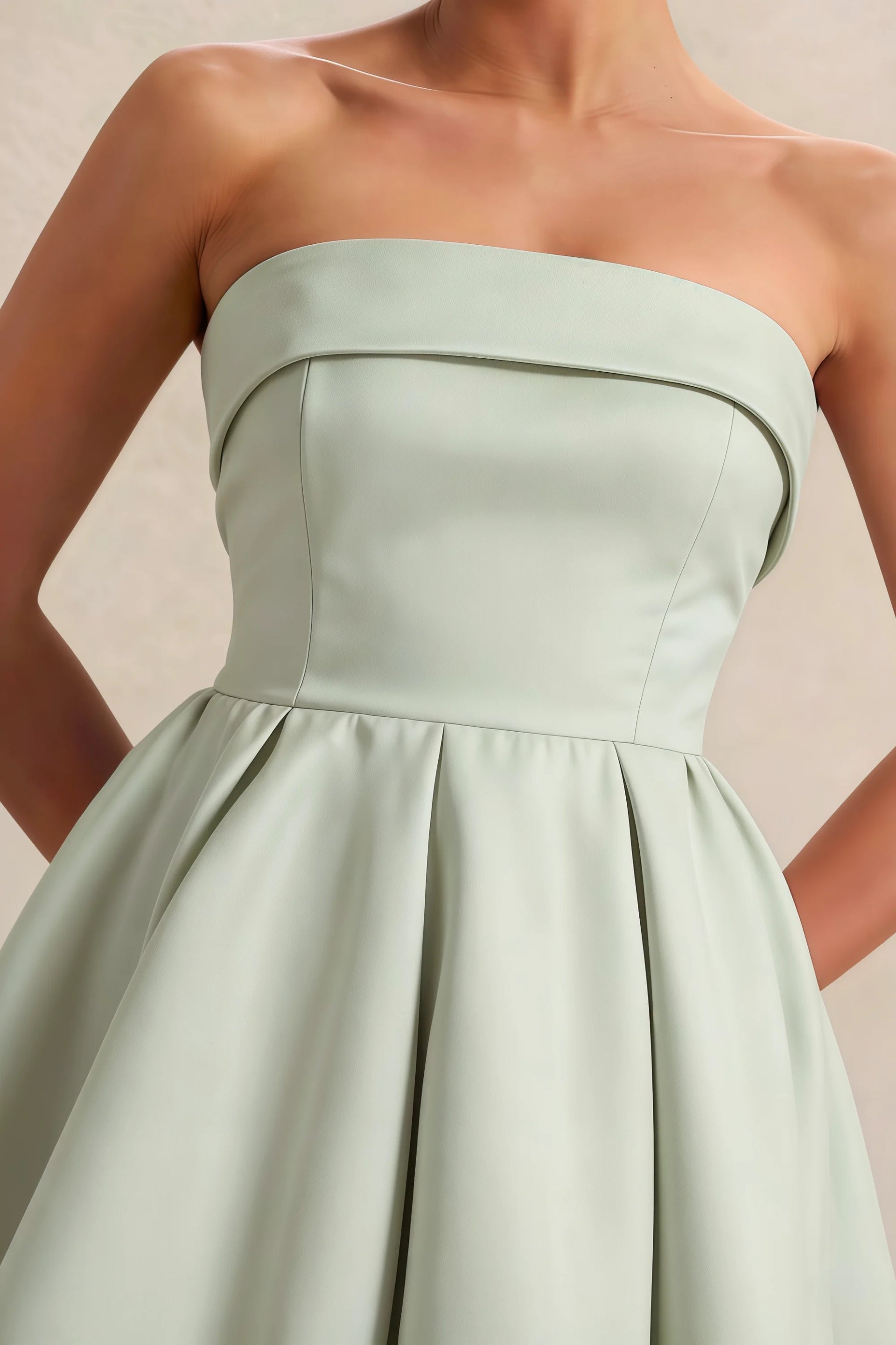 Cara Sage Green Women's Smocked-bodice Fit & Flare Mini Dress