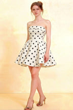 Cara White Polka Dot Women's Smocked-bodice Fit & Flare Mini Dress