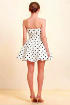 Cara White Polka Dot Women's Smocked-bodice Fit & Flare Mini Dress
