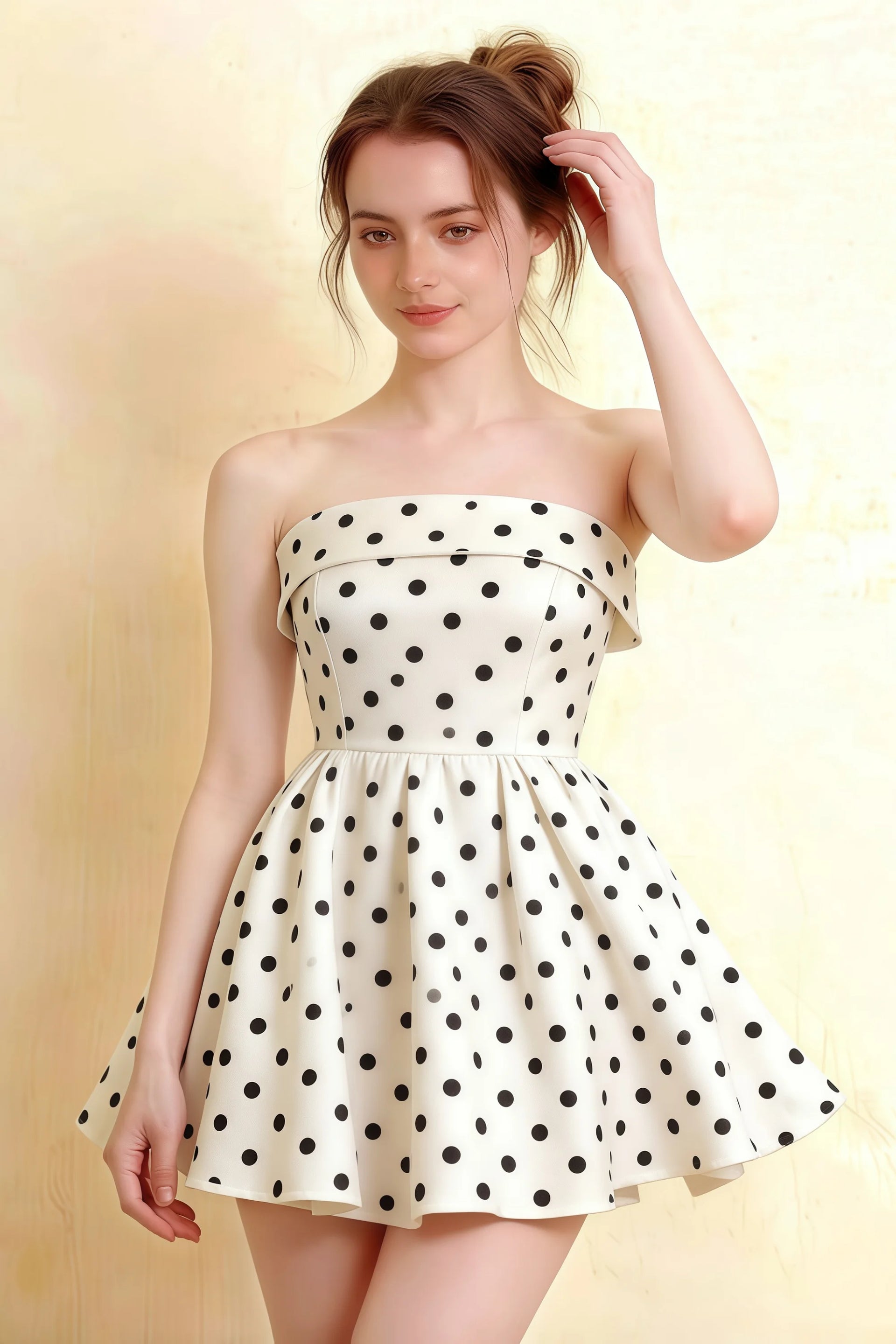 Cara White Polka Dot Women's Smocked-bodice Fit & Flare Mini Dress