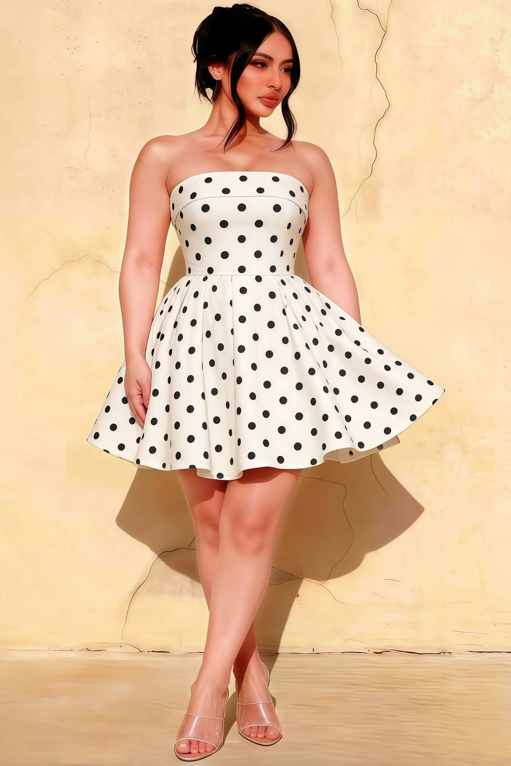 Cara White Polka Dot Women's Smocked-bodice Fit & Flare Mini Dress