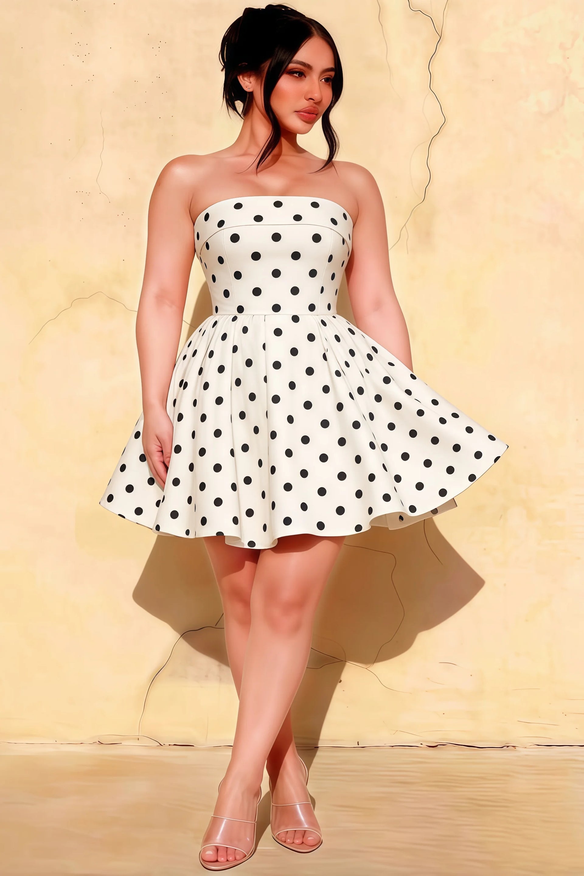 Cara White Polka Dot Women's Smocked-bodice Fit & Flare Mini Dress