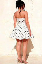Cara White Polka Dot Women's Smocked-bodice Fit & Flare Mini Dress